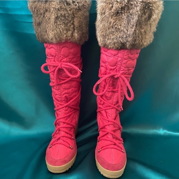 Coach Sofia Fuchsia Quilted Rabbit Fur Pink Boots - Picture 2 of 7
